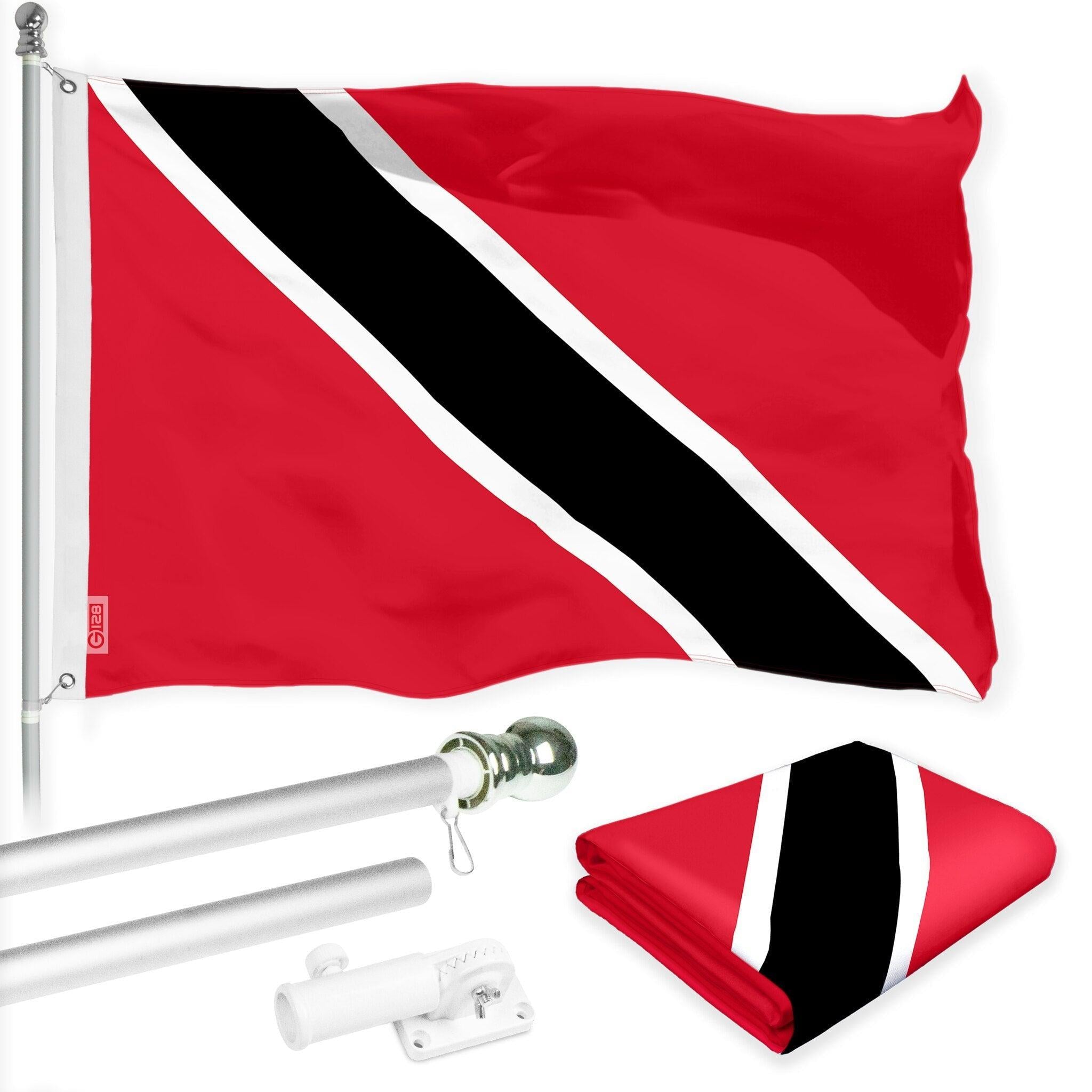G128 Combo Pack: 6 Ft Tangle Free Aluminum Spinning Flagpole (Silver) & Trinidad and Tobago Flag 3x5 Ft, LiteWeave Pro Series Printed 150D Polyester | Pole with Flag Included G128