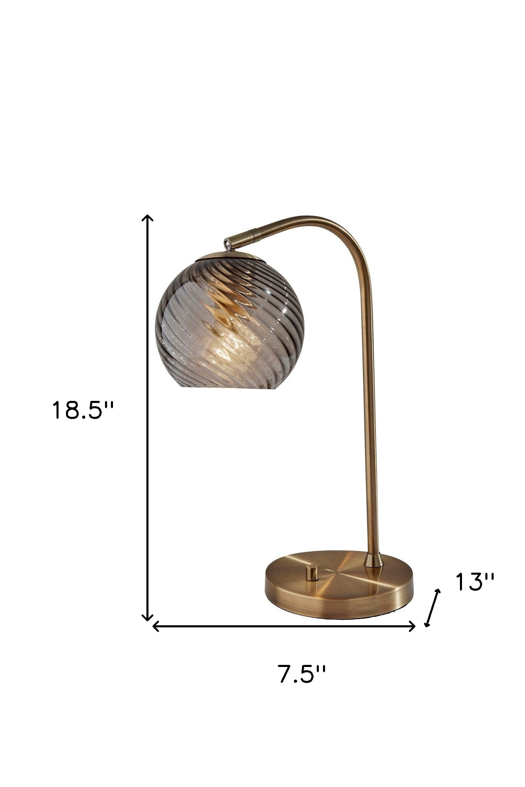 19" Antiqued Brass Metal Desk Lamp With Light Gray Swirl Globe Shade - GreatEagleInc