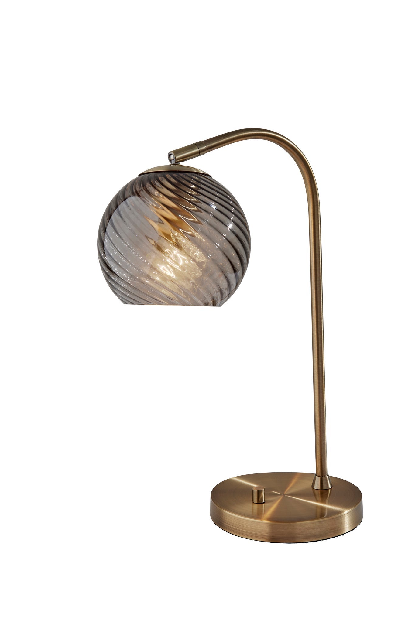 19" Antiqued Brass Metal Desk Lamp With Light Gray Swirl Globe Shade - GreatEagleInc