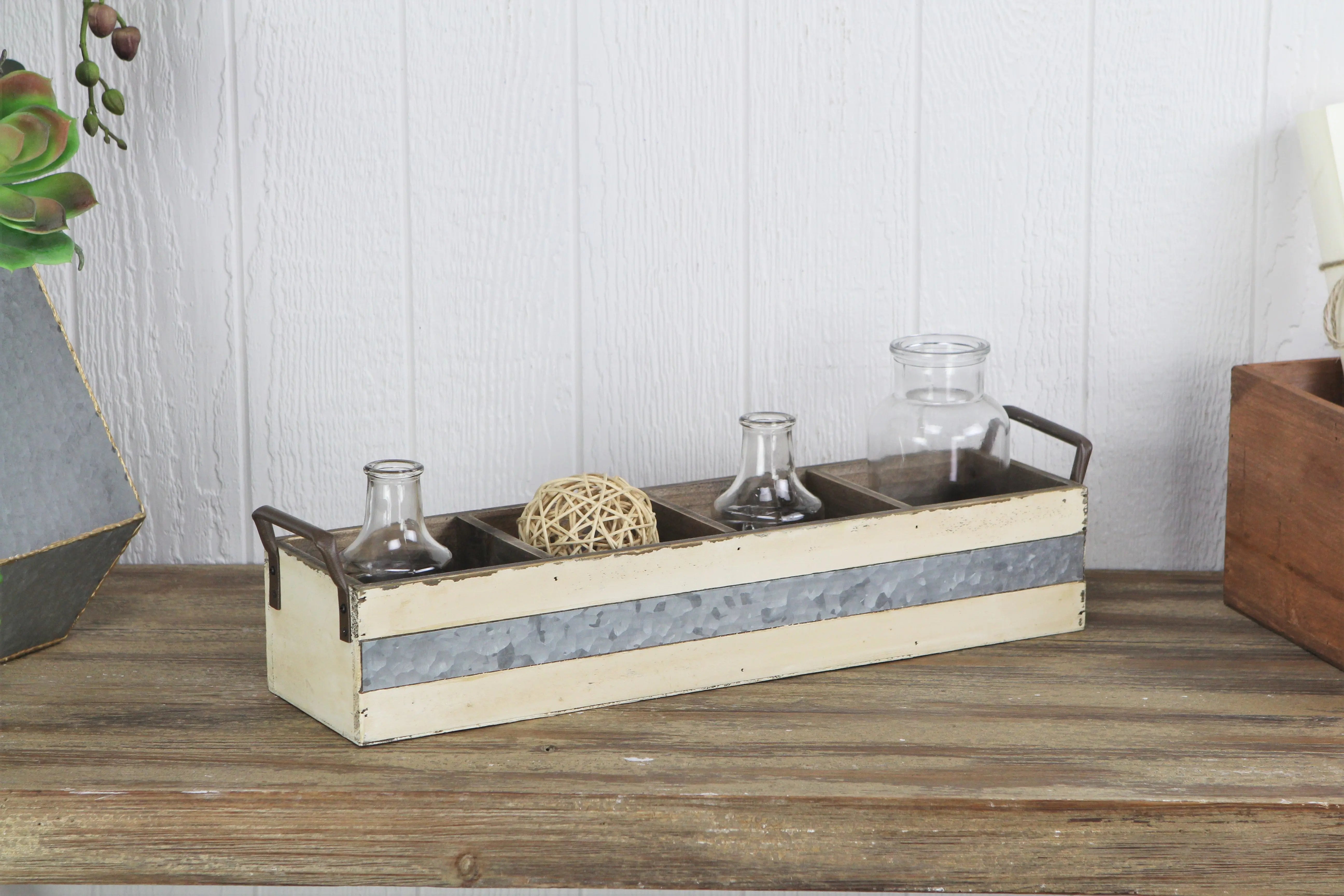 19" Antiqued White Galvanized Solid Wood And Metal Organizing Box Homeroots Office