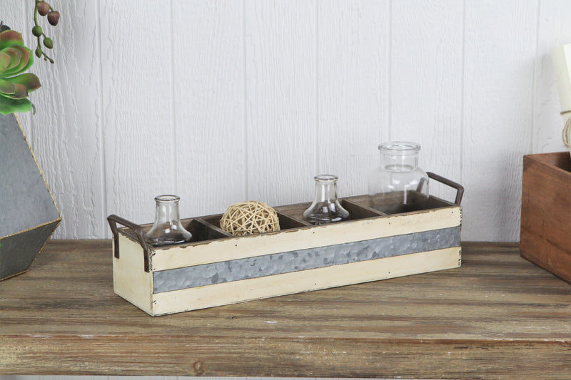 19" Antiqued White Galvanized Solid Wood And Metal Organizing Box Homeroots Office
