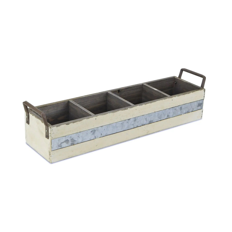 19" Antiqued White Galvanized Solid Wood And Metal Organizing Box Homeroots Office