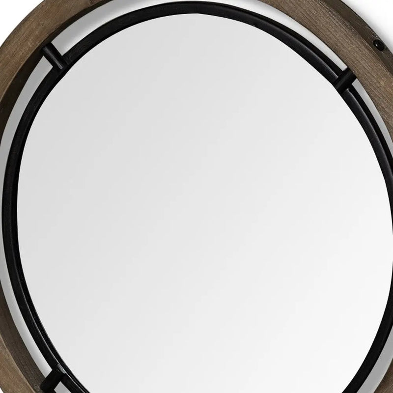 19" Black And Brown Metal And Solid Wood Round Geometric Framed Accent Mirror Homeroots Bed & Bath