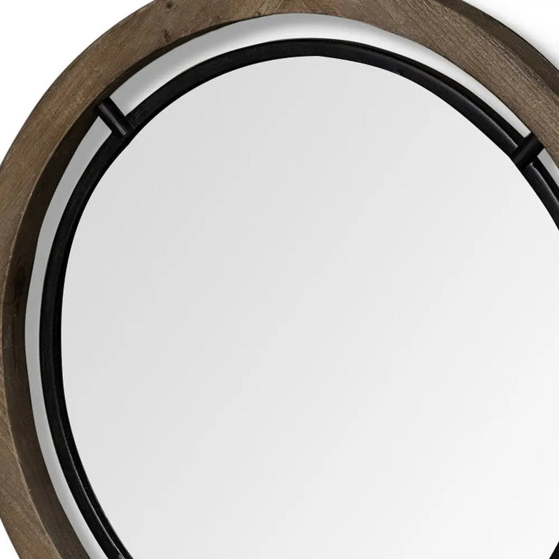 19" Black And Brown Metal And Solid Wood Round Geometric Framed Accent Mirror Homeroots Bed & Bath