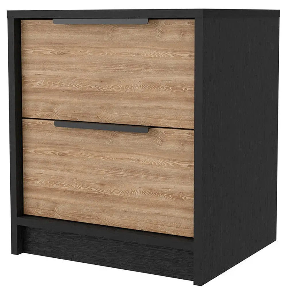 19" Black And Natural Wood Two Drawer Nightstand Homeroots Bed & Bath