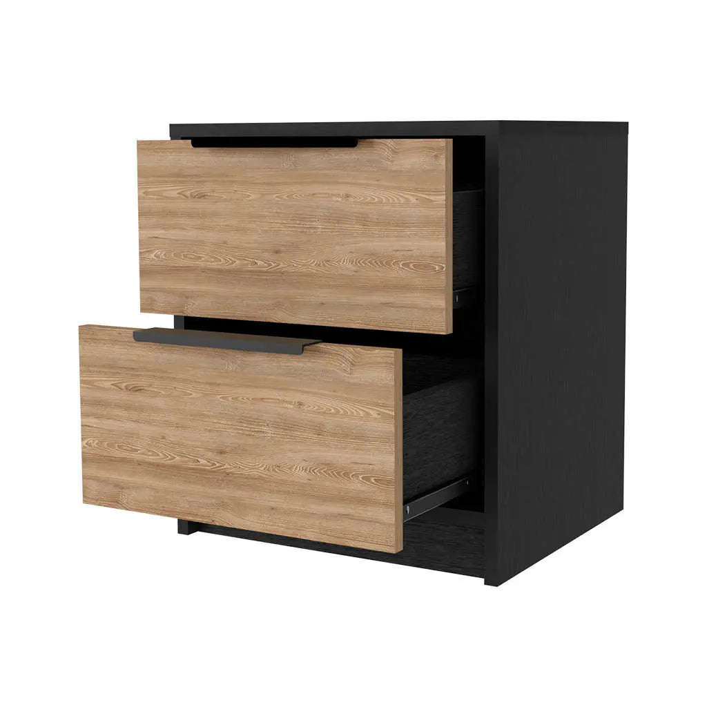 19" Black And Natural Wood Two Drawer Nightstand Homeroots Bed & Bath