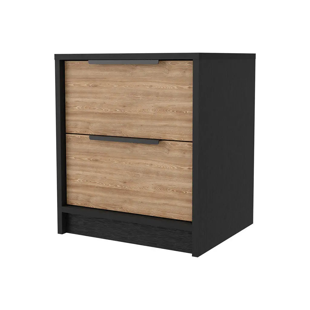 19" Black And Natural Wood Two Drawer Nightstand Homeroots Bed & Bath