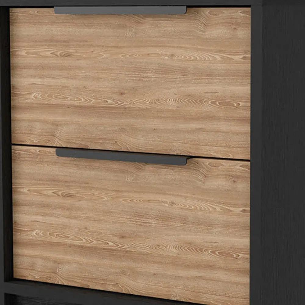 19" Black And Natural Wood Two Drawer Nightstand Homeroots Bed & Bath