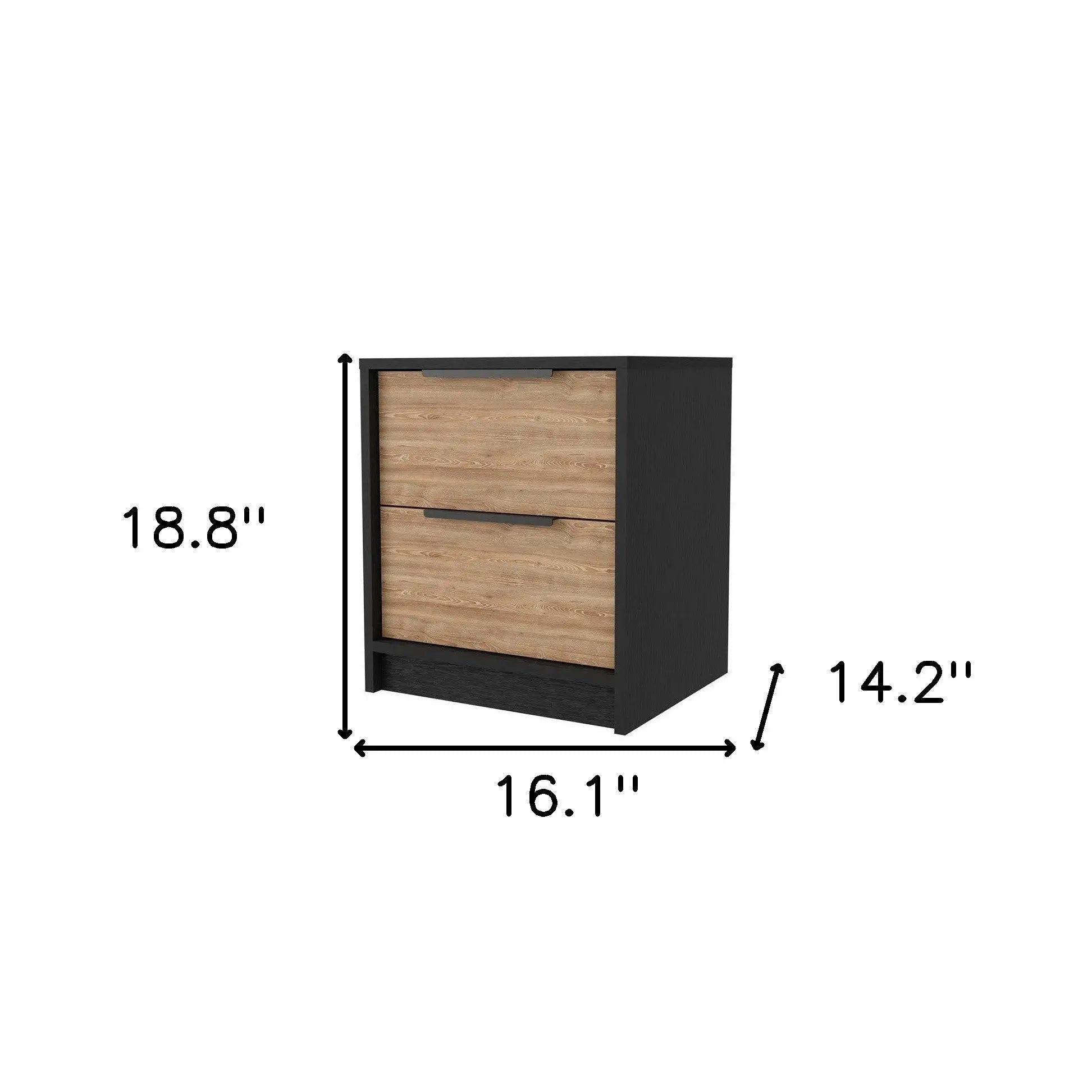 19" Black And Natural Wood Two Drawer Nightstand Homeroots Bed & Bath