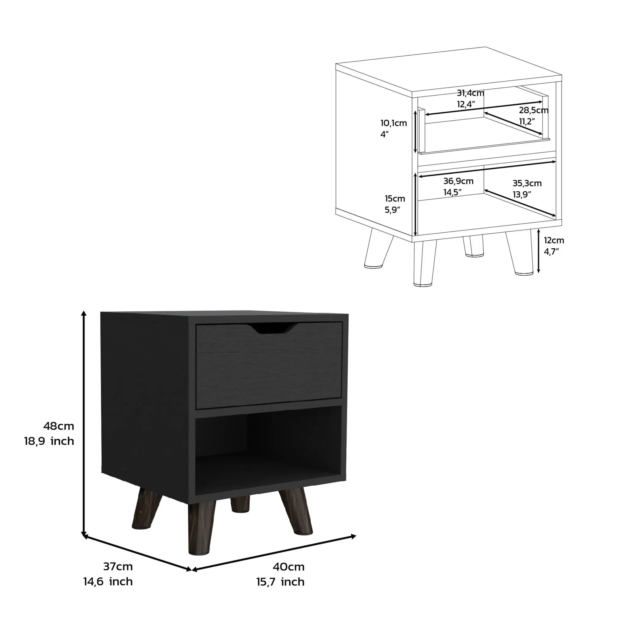 19" Black Wood One Drawer Nightstand Homeroots Bed & Bath