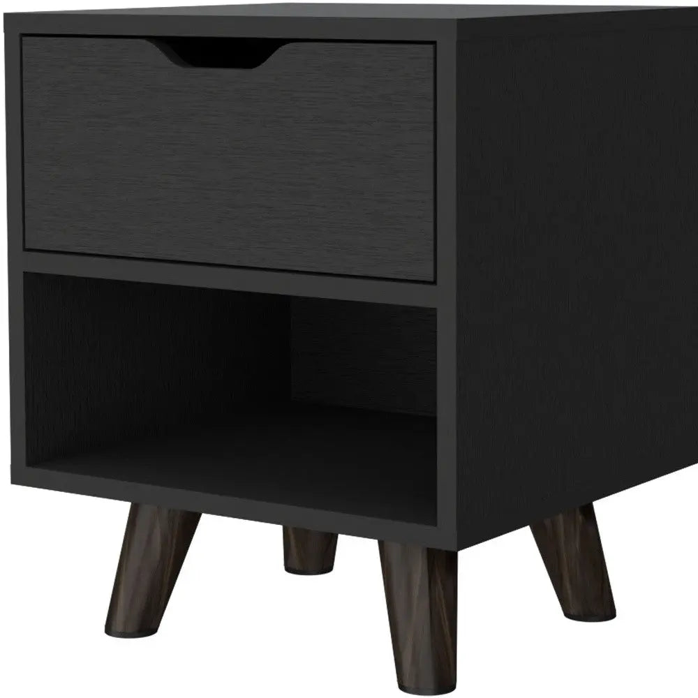 19" Black Wood One Drawer Nightstand Homeroots Bed & Bath
