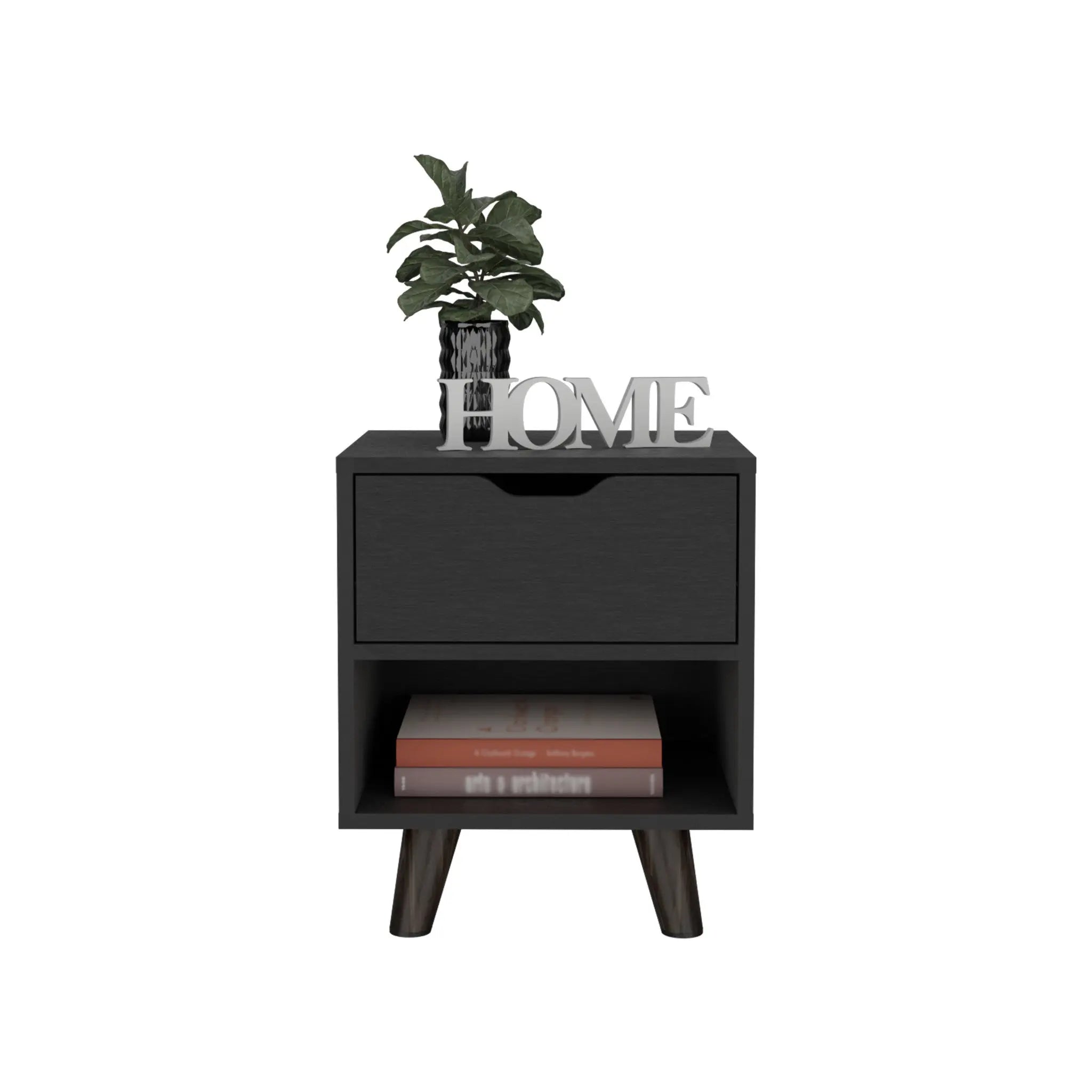 19" Black Wood One Drawer Nightstand Homeroots Bed & Bath