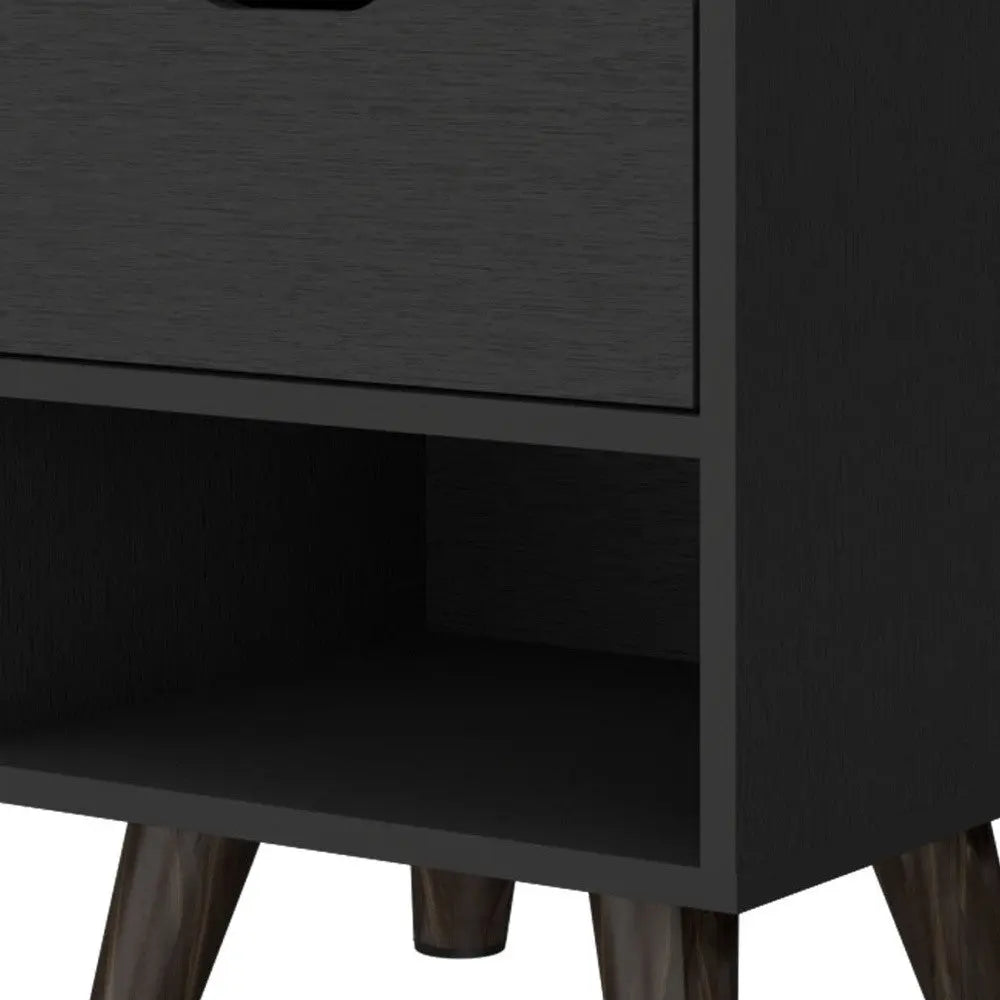 19" Black Wood One Drawer Nightstand Homeroots Bed & Bath