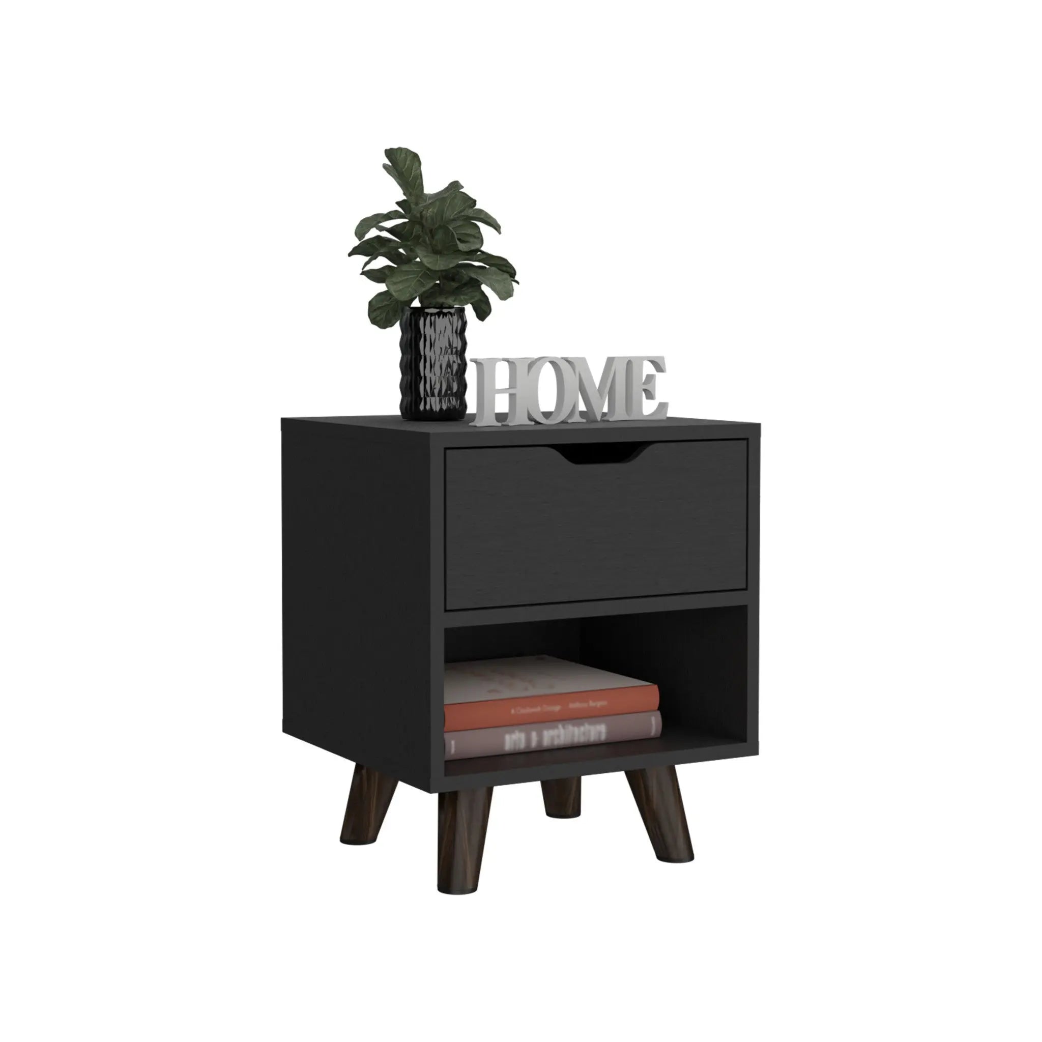 19" Black Wood One Drawer Nightstand Homeroots Bed & Bath