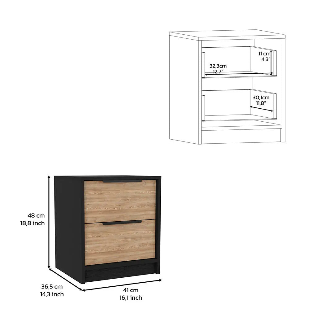 19" Black Wood Two Drawer Nightstand Homeroots Bed & Bath
