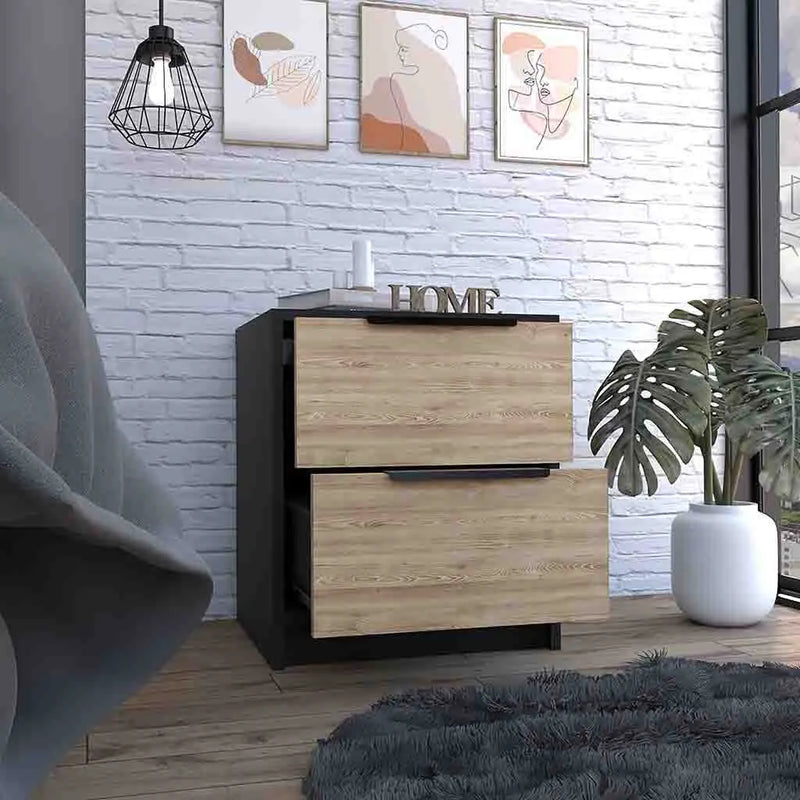 19" Black Wood Two Drawer Nightstand Homeroots Bed & Bath
