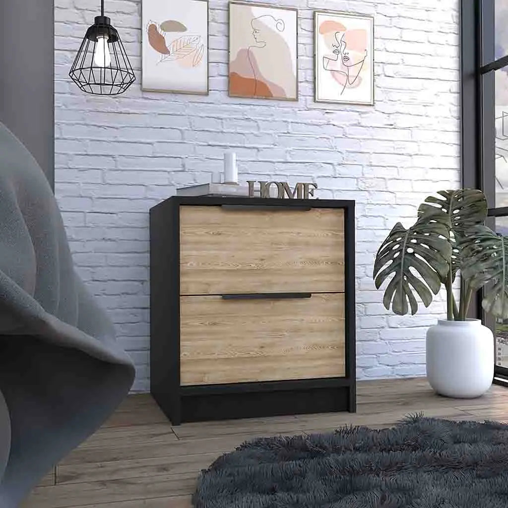 19" Black Wood Two Drawer Nightstand Homeroots Bed & Bath