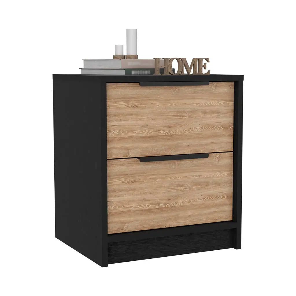19" Black Wood Two Drawer Nightstand Homeroots Bed & Bath
