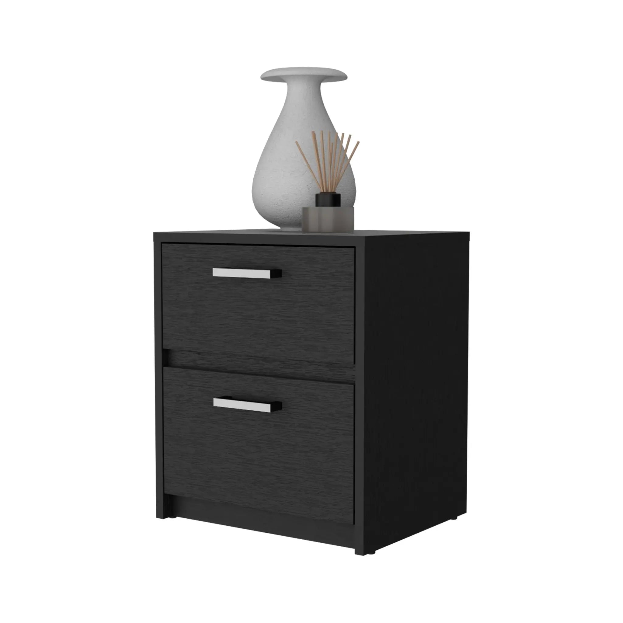 19" Black Wood Two Drawer Nightstand with Integrated Tech Homeroots Bed & Bath