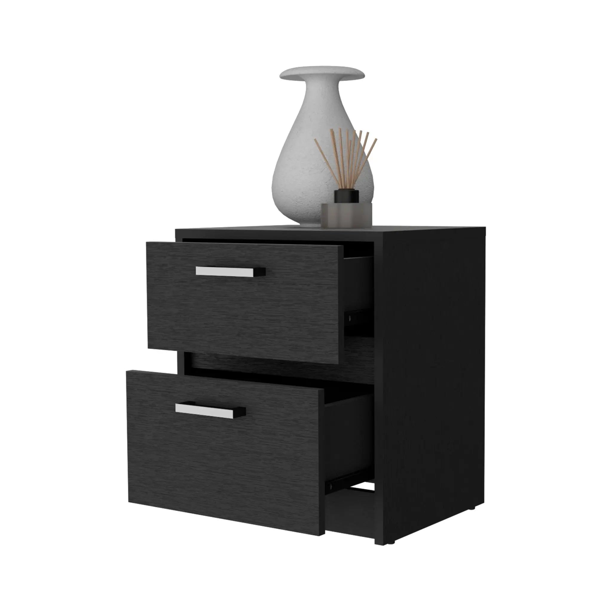 19" Black Wood Two Drawer Nightstand with Integrated Tech Homeroots Bed & Bath