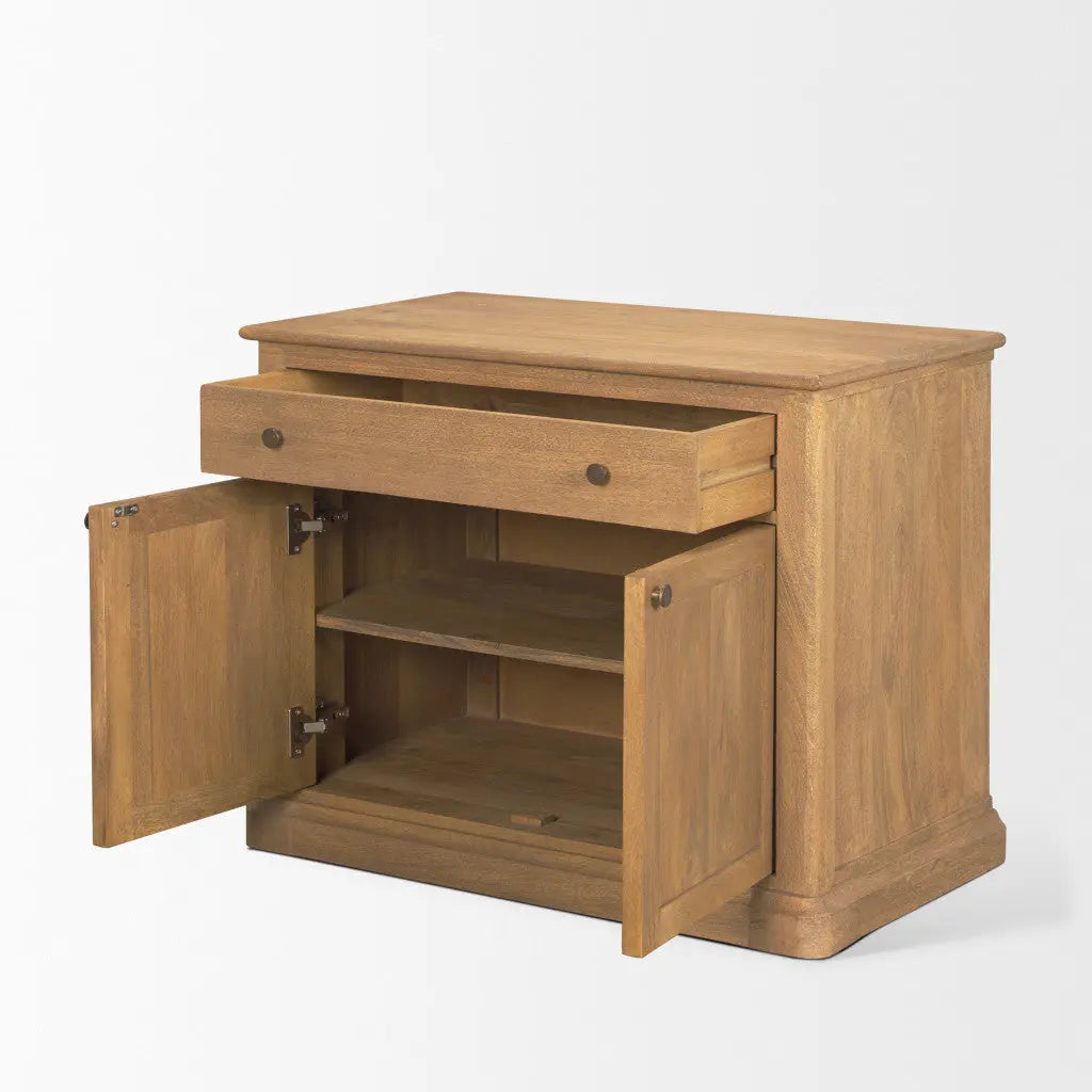 19" Brown Solid Wood Accent Cabinet With Two Doors And One Drawer Homeroots Kitchen & Dining