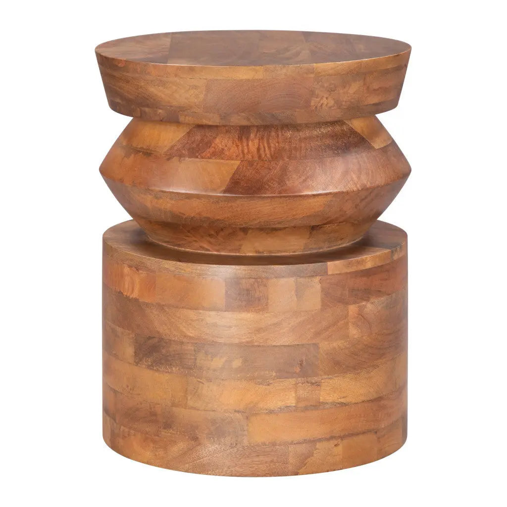 19" Brown Solid Wood Round Drum End Table Homeroots Living Room