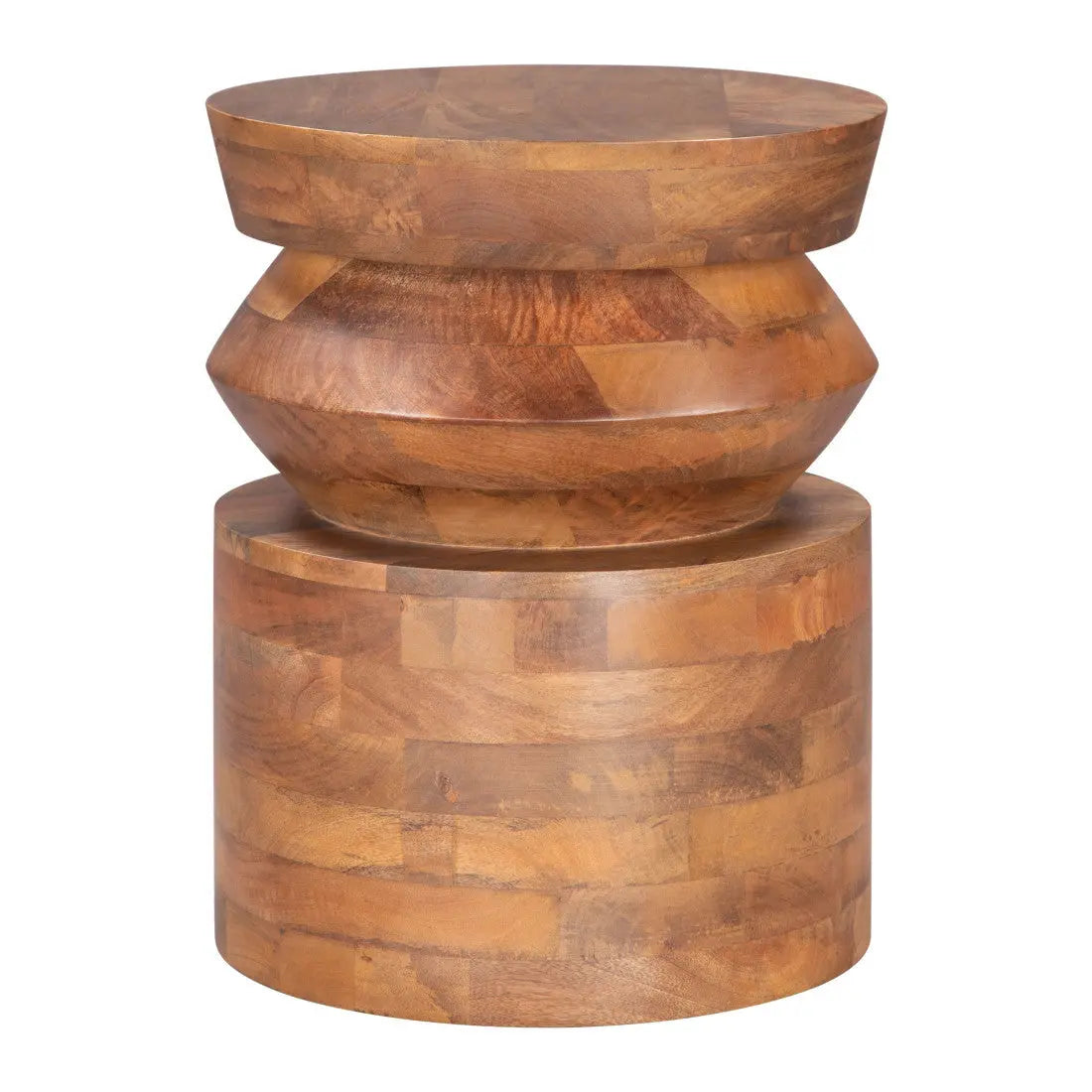 19" Brown Solid Wood Round Drum End Table Homeroots Living Room