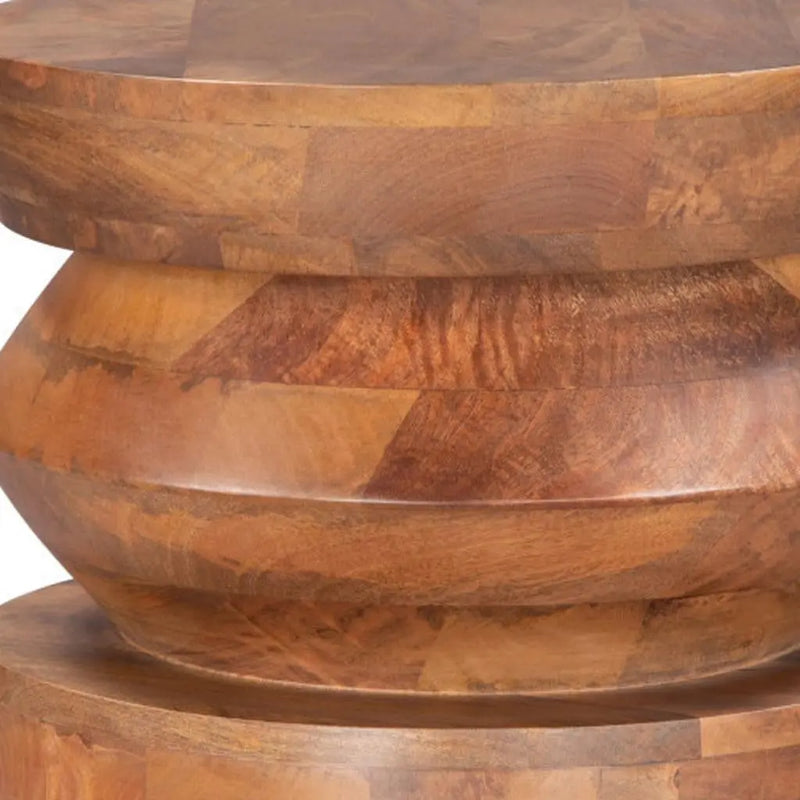 19" Brown Solid Wood Round Drum End Table Homeroots Living Room