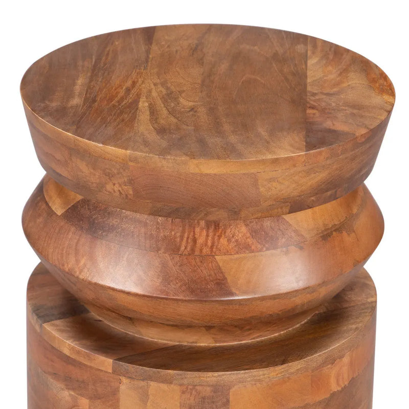 19" Brown Solid Wood Round Drum End Table Homeroots Living Room