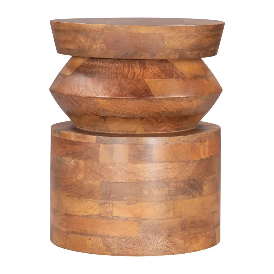 19" Brown Solid Wood Round Drum End Table Homeroots Living Room