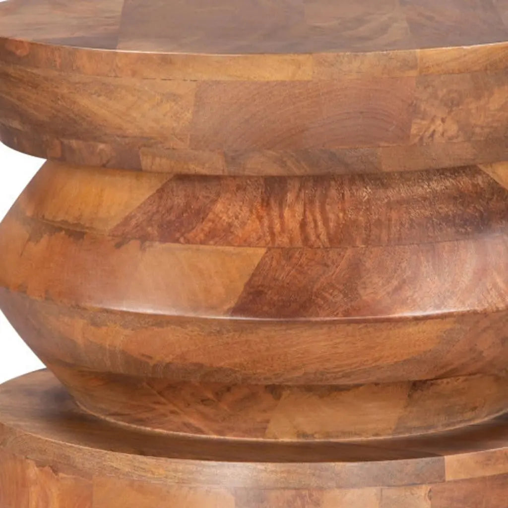 19" Brown Solid Wood Round Drum End Table Homeroots Living Room