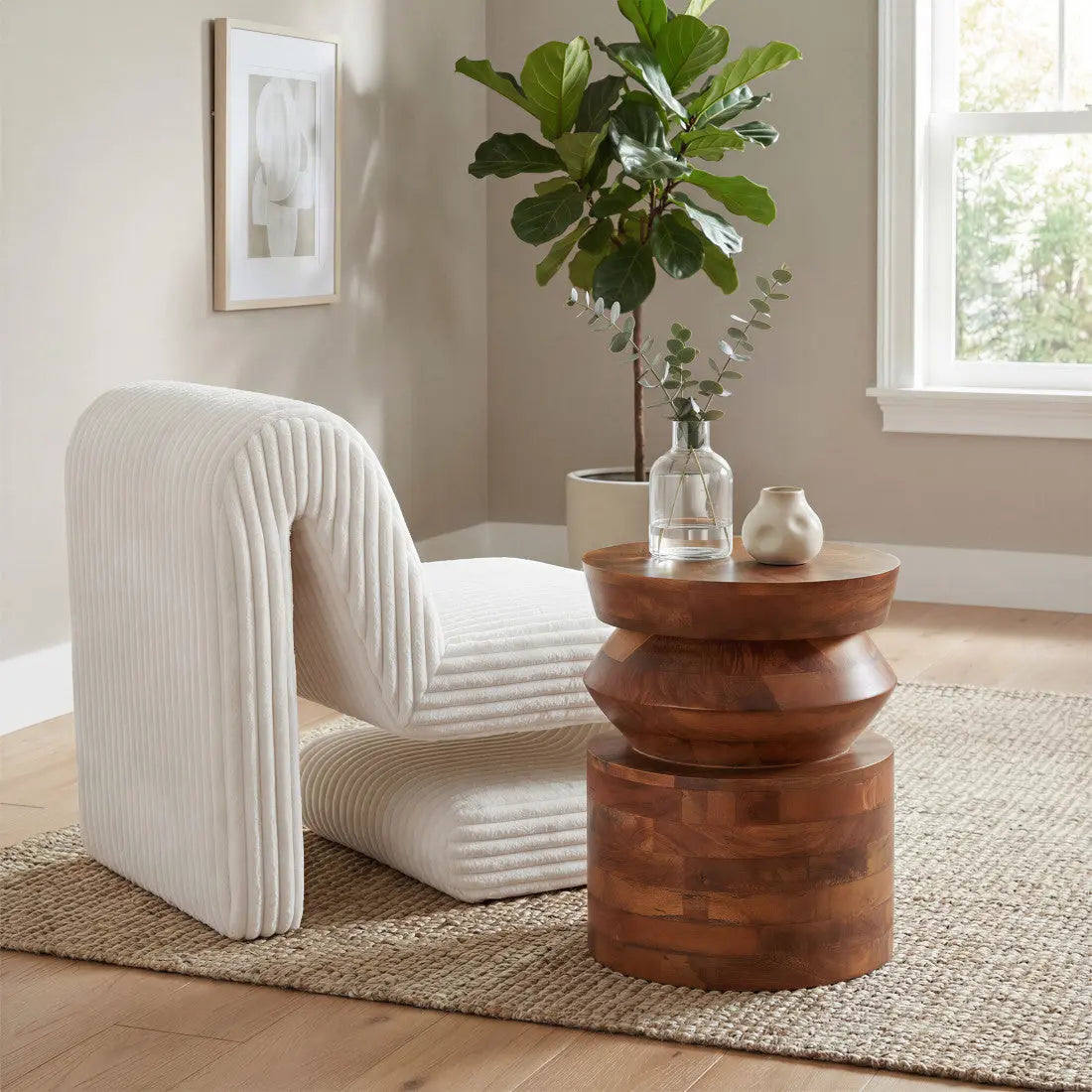 19" Brown Solid Wood Round Drum End Table Homeroots Living Room
