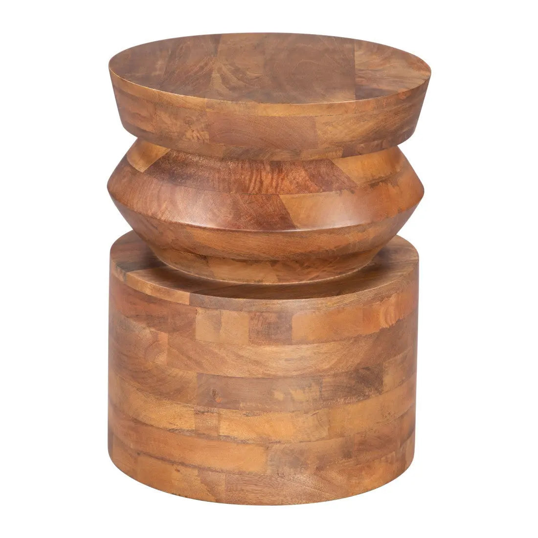 19" Brown Solid Wood Round Drum End Table Homeroots Living Room
