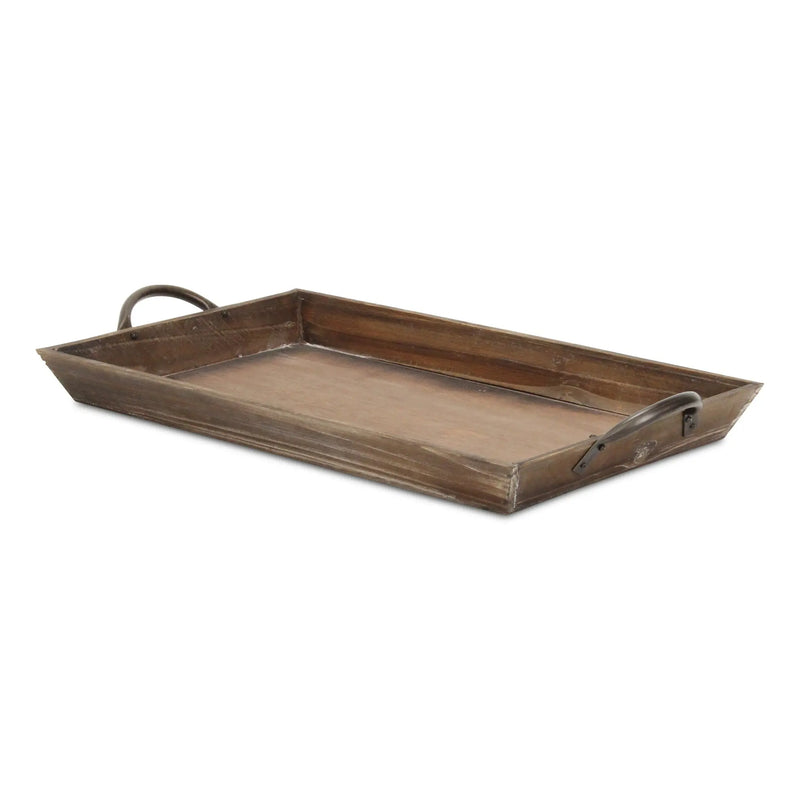 19" Brown Wood Handmade Serving Tray With Handles Homeroots Kitchen & Dining