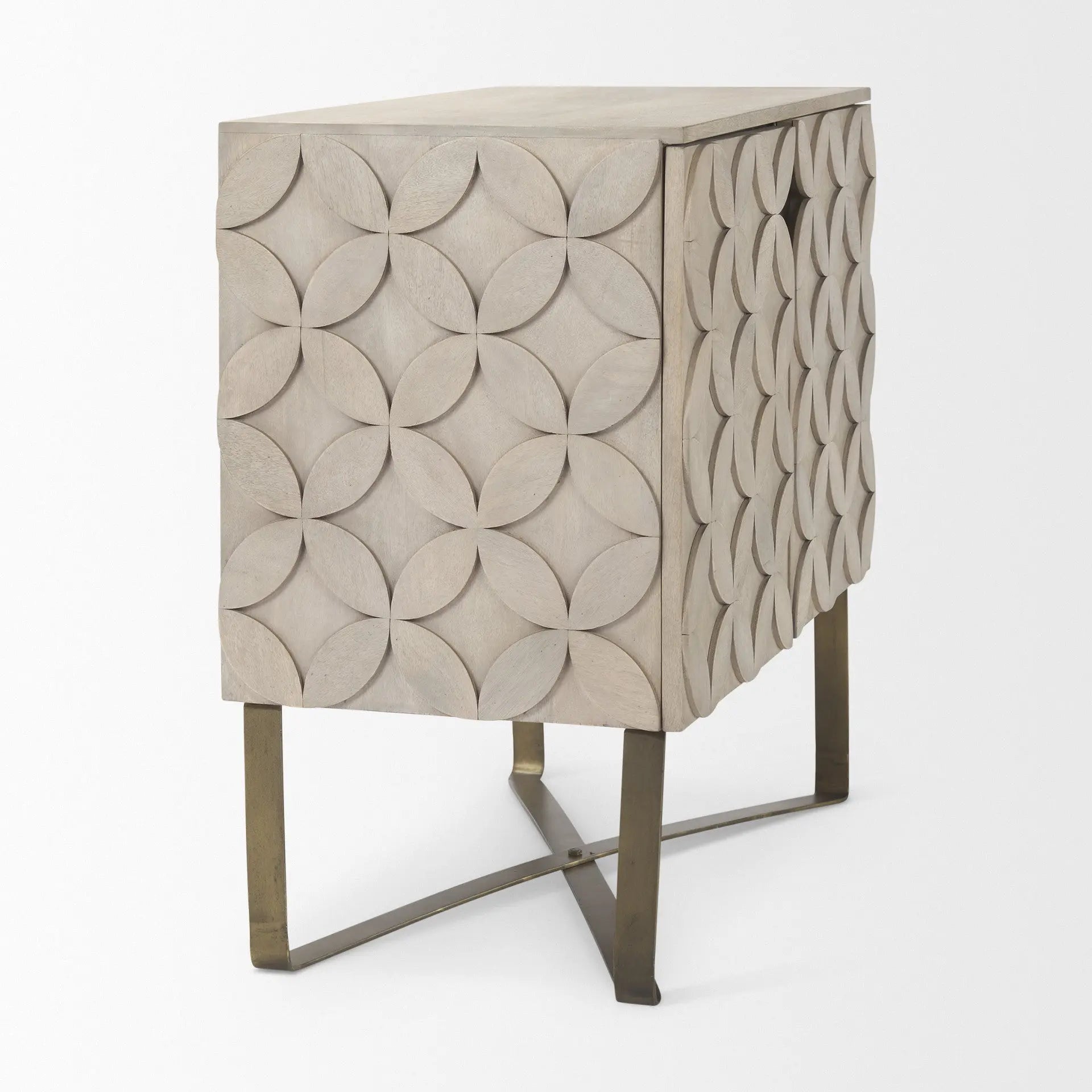19" Brown and Gold Solid Wood and Metal Accent Cabinet With Two Doors Homeroots Kitchen & Dining