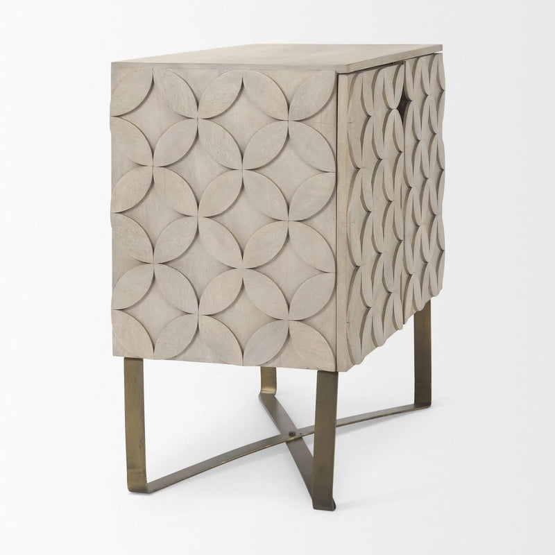 19" Brown and Gold Solid Wood and Metal Accent Cabinet With Two Doors Homeroots Kitchen & Dining