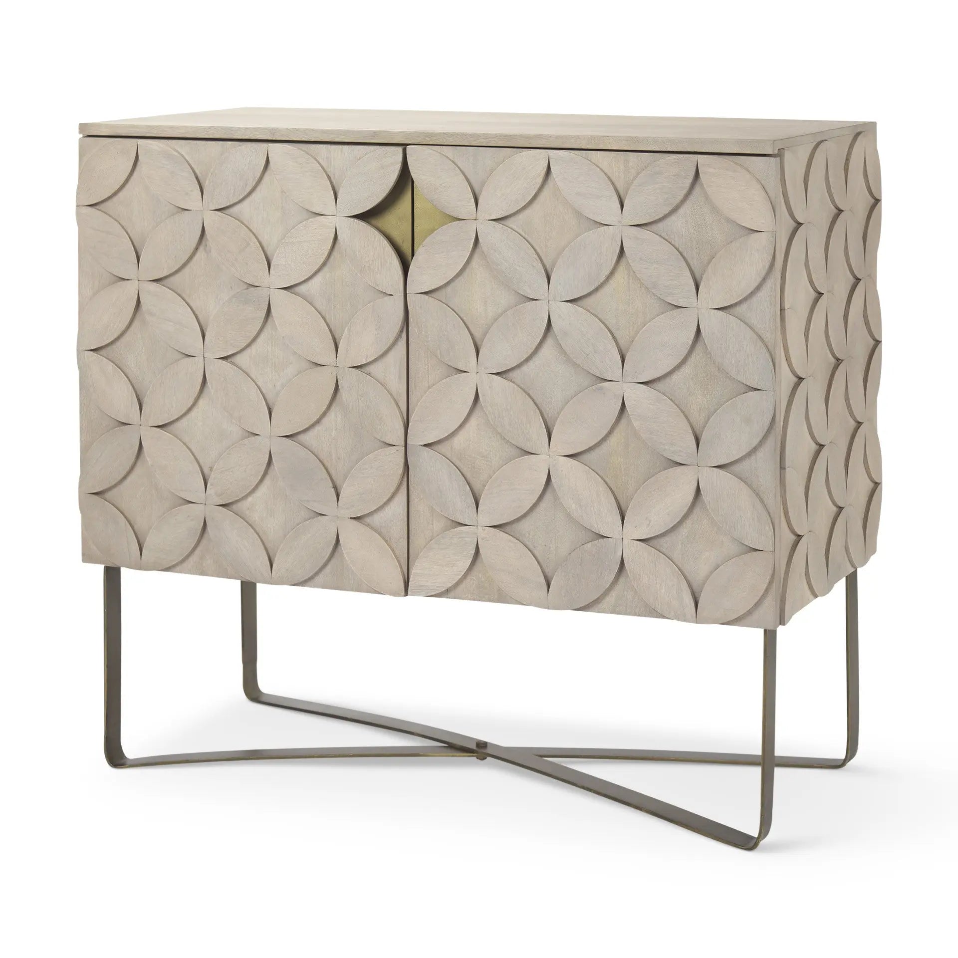 19" Brown and Gold Solid Wood and Metal Accent Cabinet With Two Doors Homeroots Kitchen & Dining