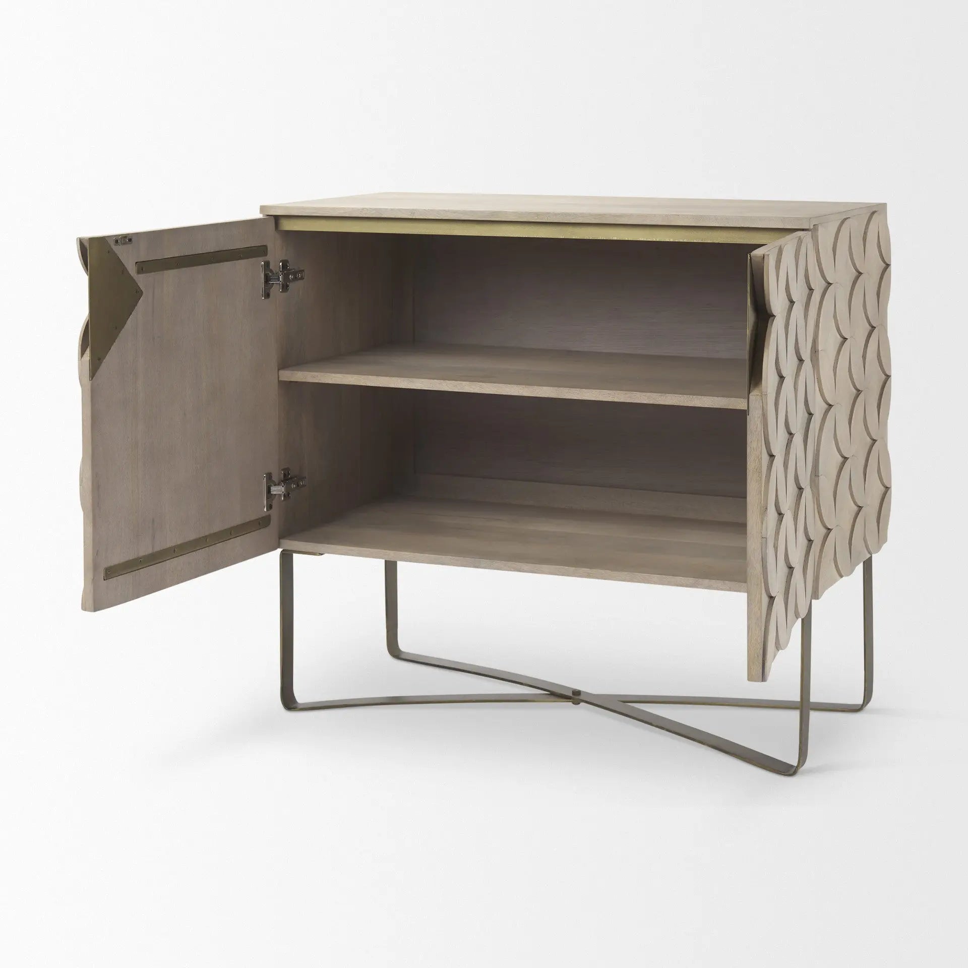 19" Brown and Gold Solid Wood and Metal Accent Cabinet With Two Doors Homeroots Kitchen & Dining