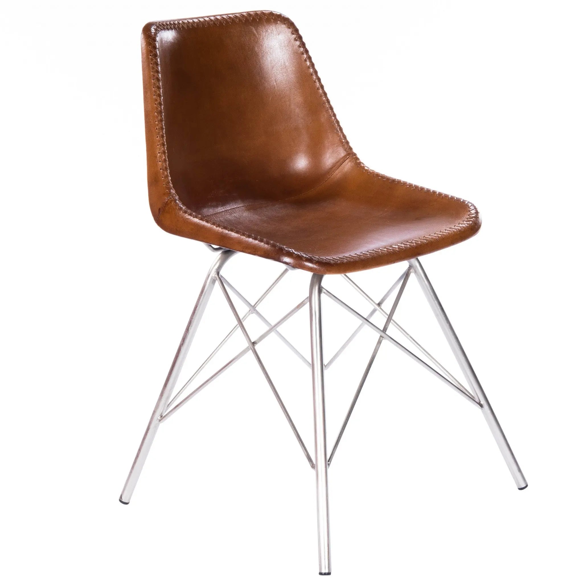 19" Brown and Silver Faux Leather Side Chair Homeroots Living Room