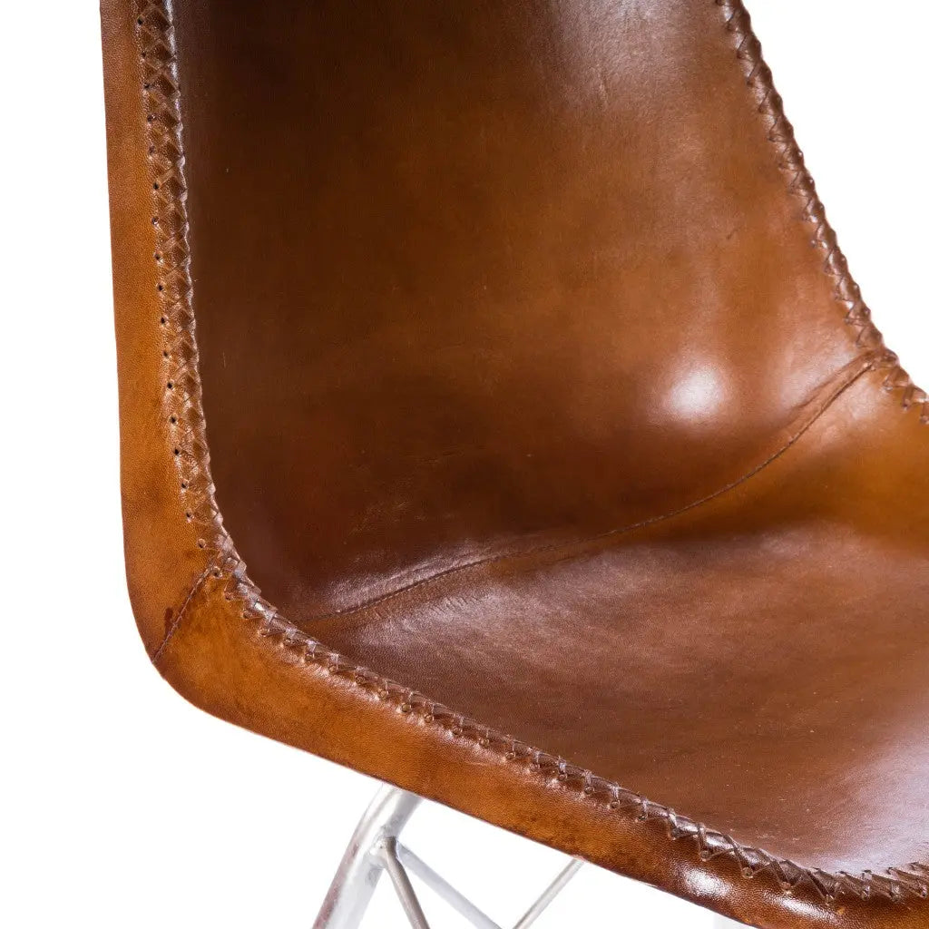 19" Brown and Silver Faux Leather Side Chair Homeroots Living Room