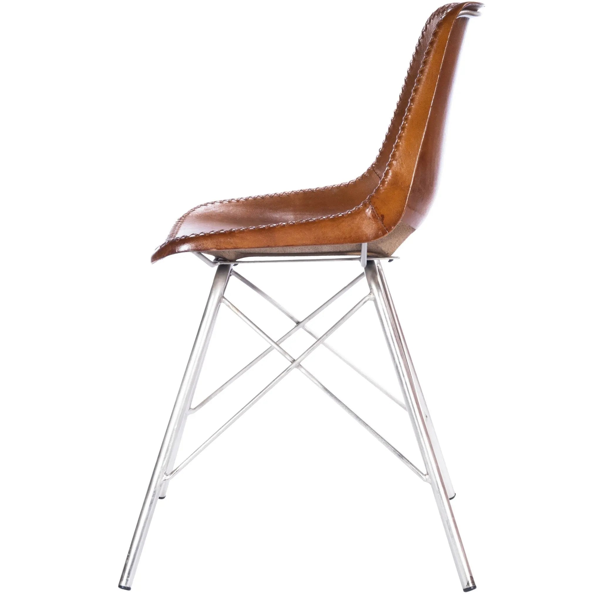 19" Brown and Silver Faux Leather Side Chair Homeroots Living Room