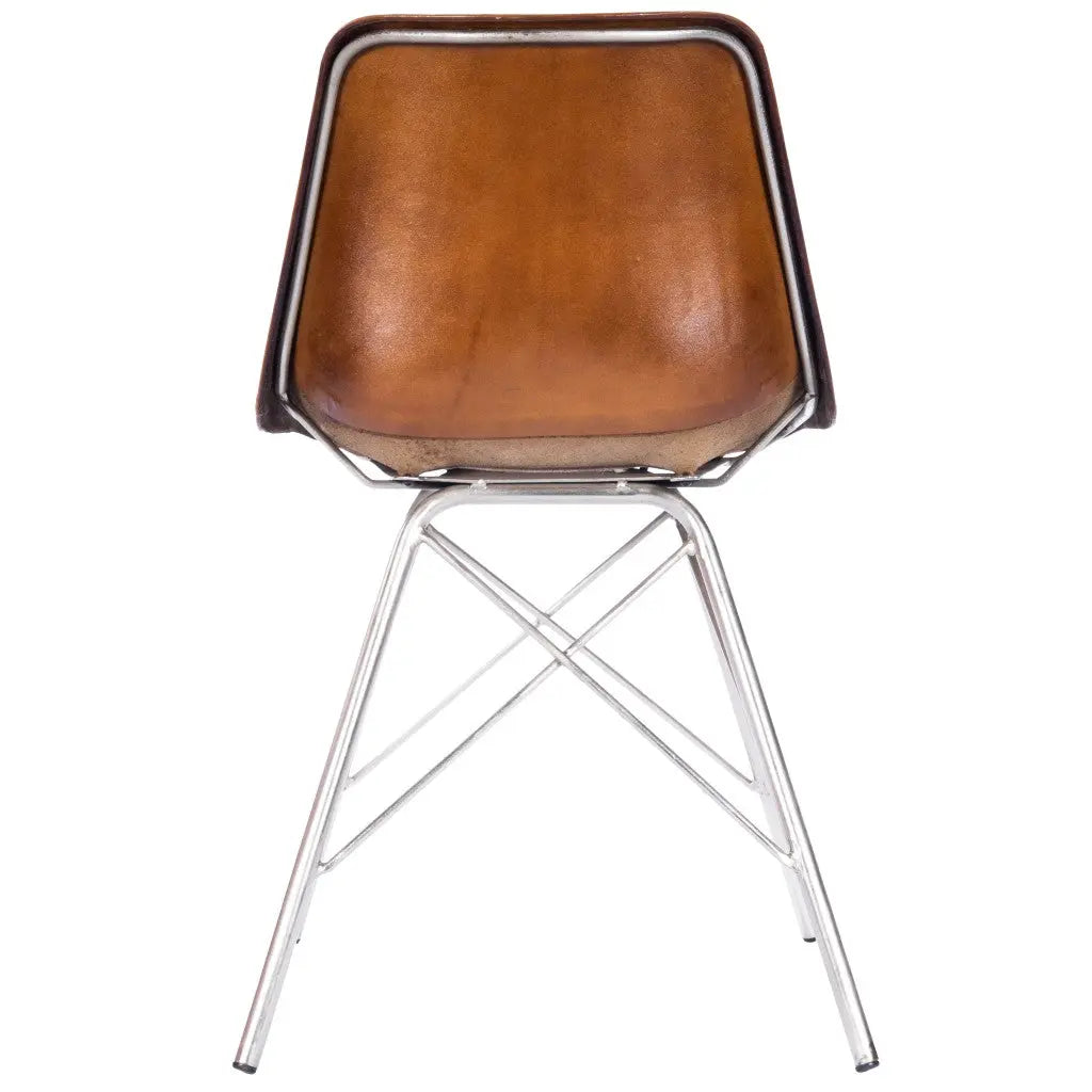 19" Brown and Silver Faux Leather Side Chair Homeroots Living Room