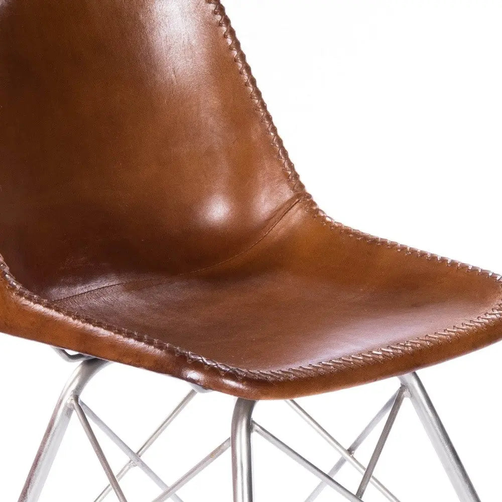 19" Brown and Silver Faux Leather Side Chair Homeroots Living Room