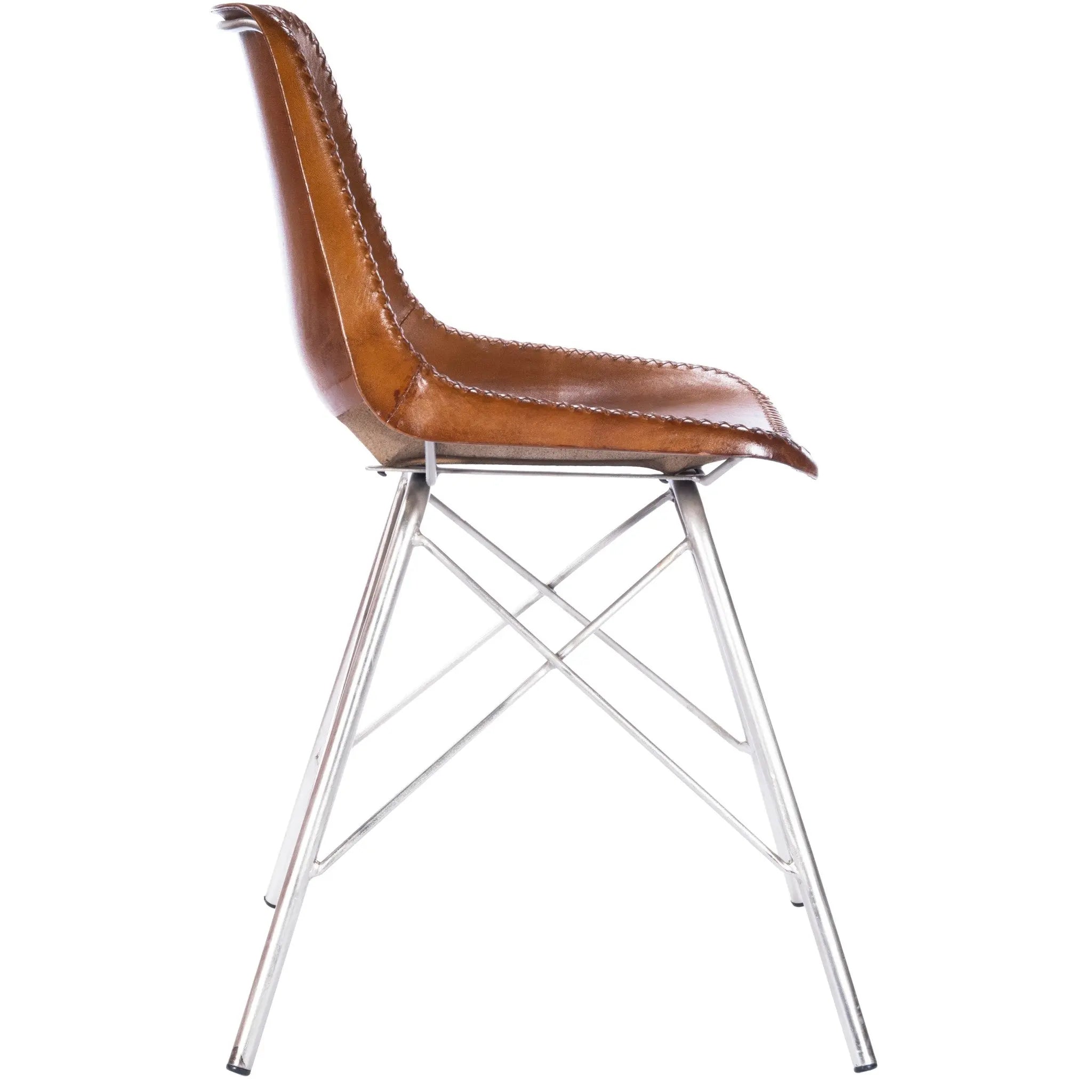 19" Brown and Silver Faux Leather Side Chair Homeroots Living Room