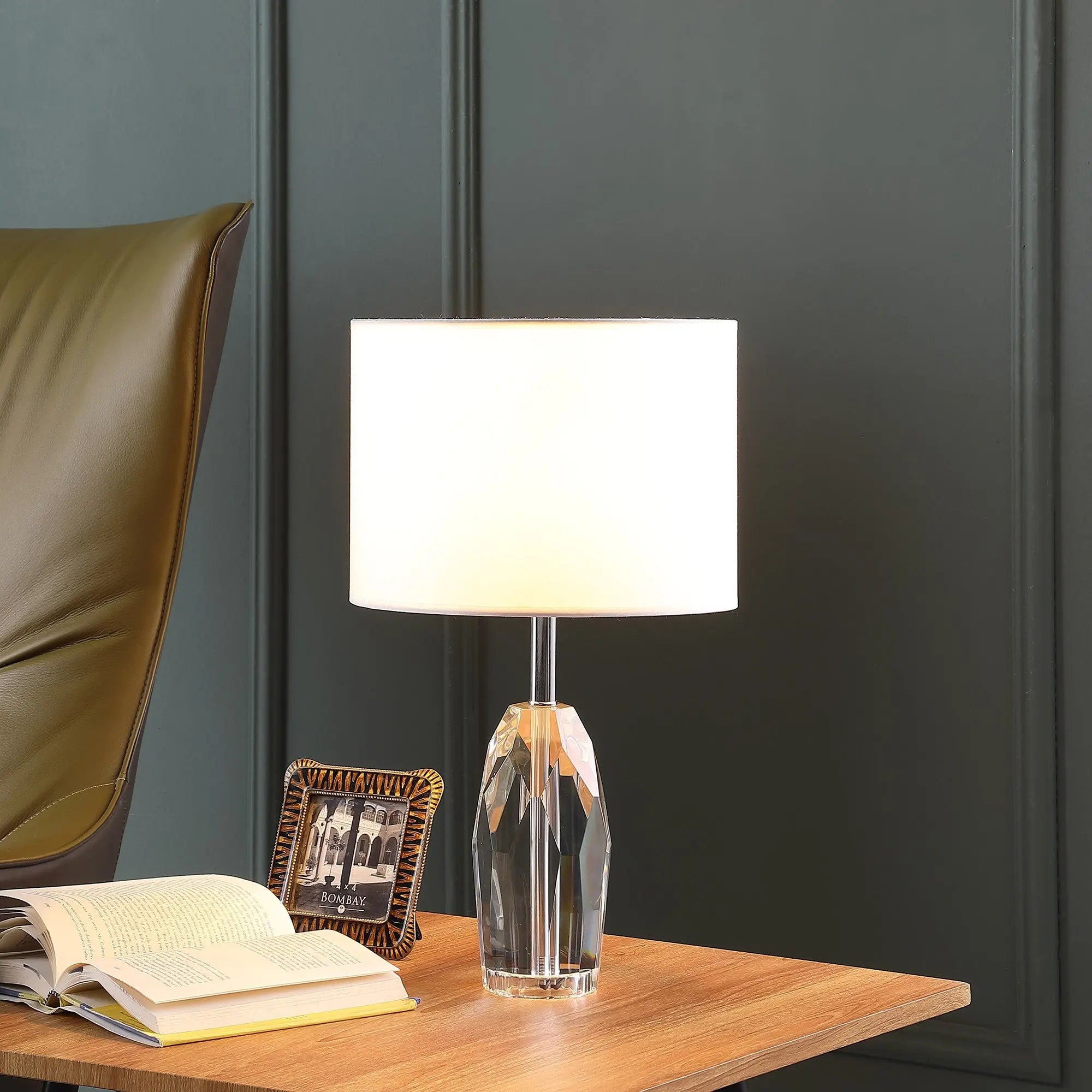 19" Chrome and Faceted Crystal Urn Table Lamp With White Drum Shade Homeroots Lighting