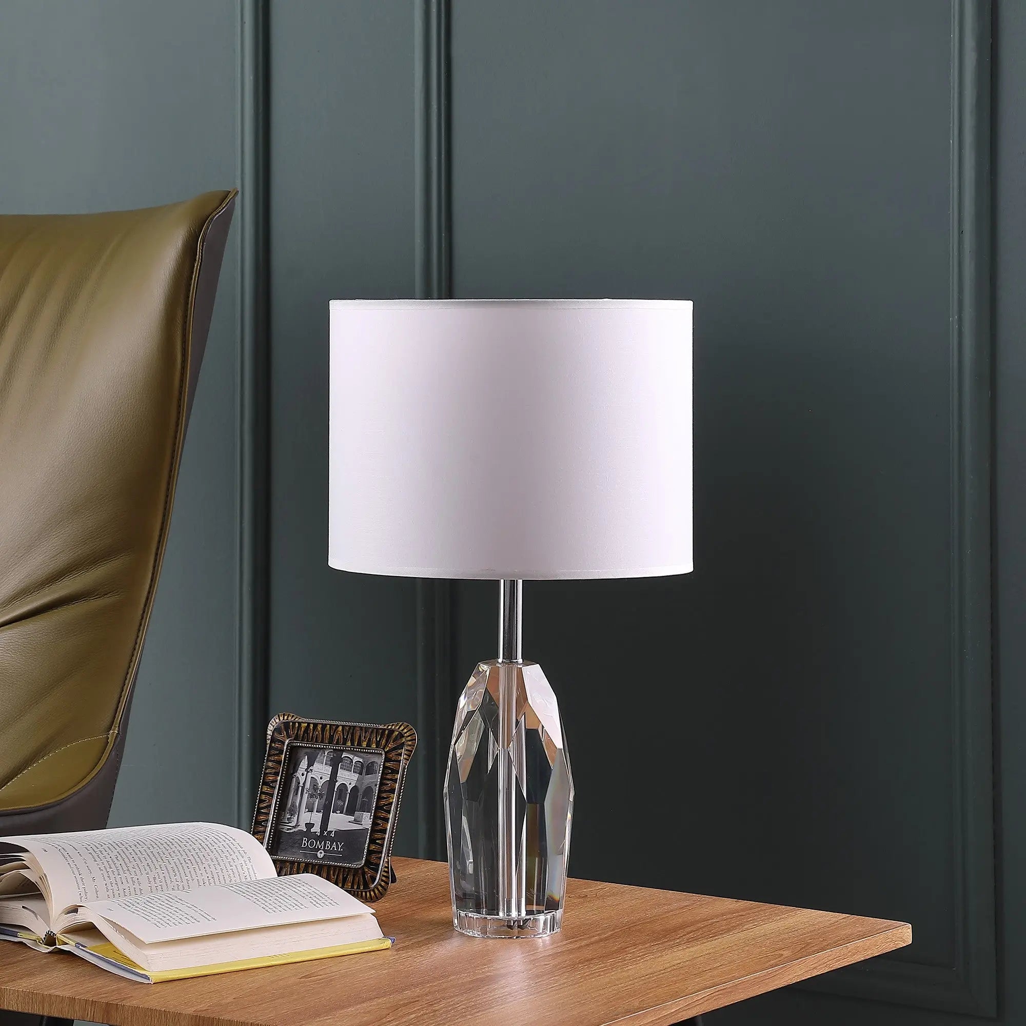 19" Chrome and Faceted Crystal Urn Table Lamp With White Drum Shade Homeroots Lighting