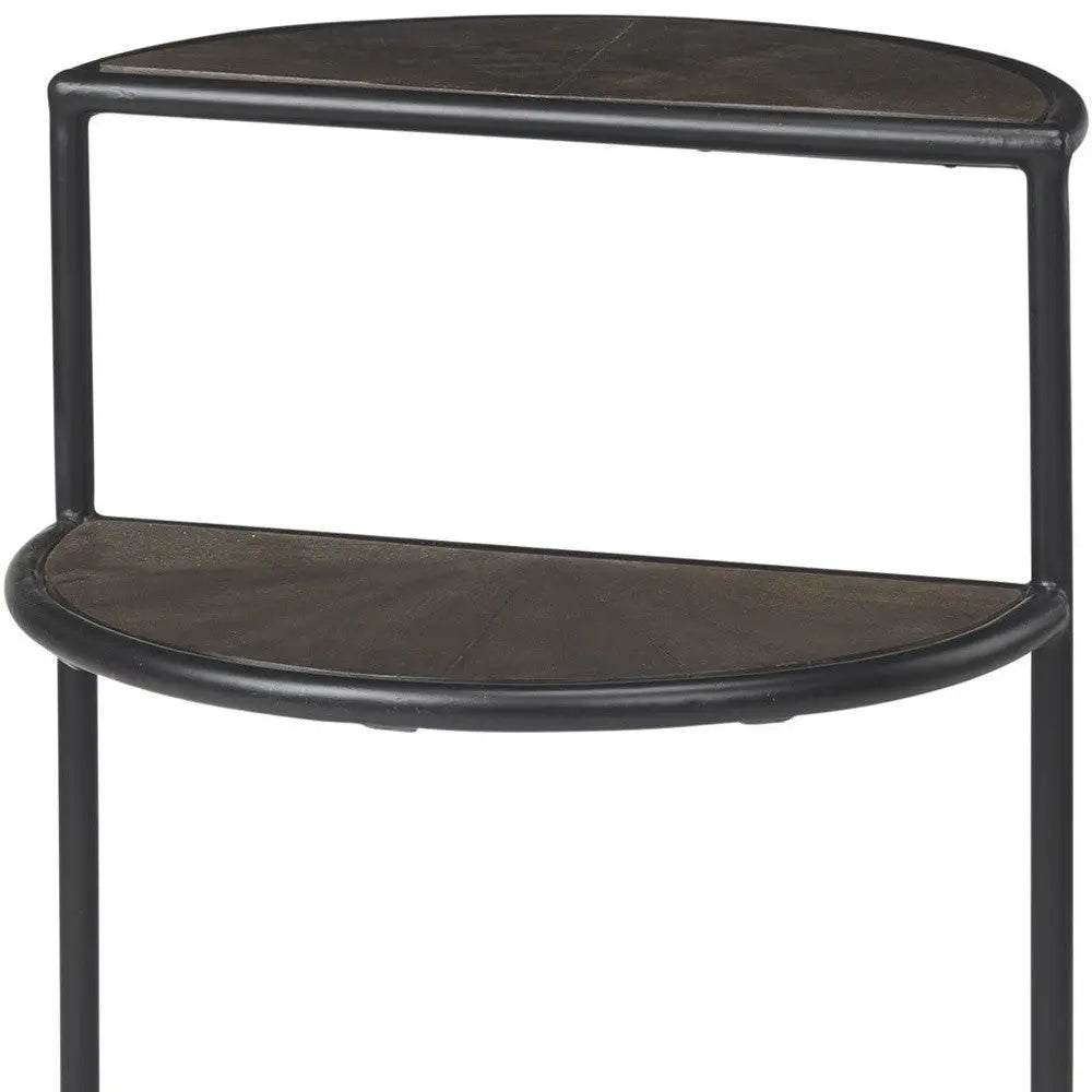 19" Espresso and Black Solid Wood and Metal Tray Table Homeroots Living Room