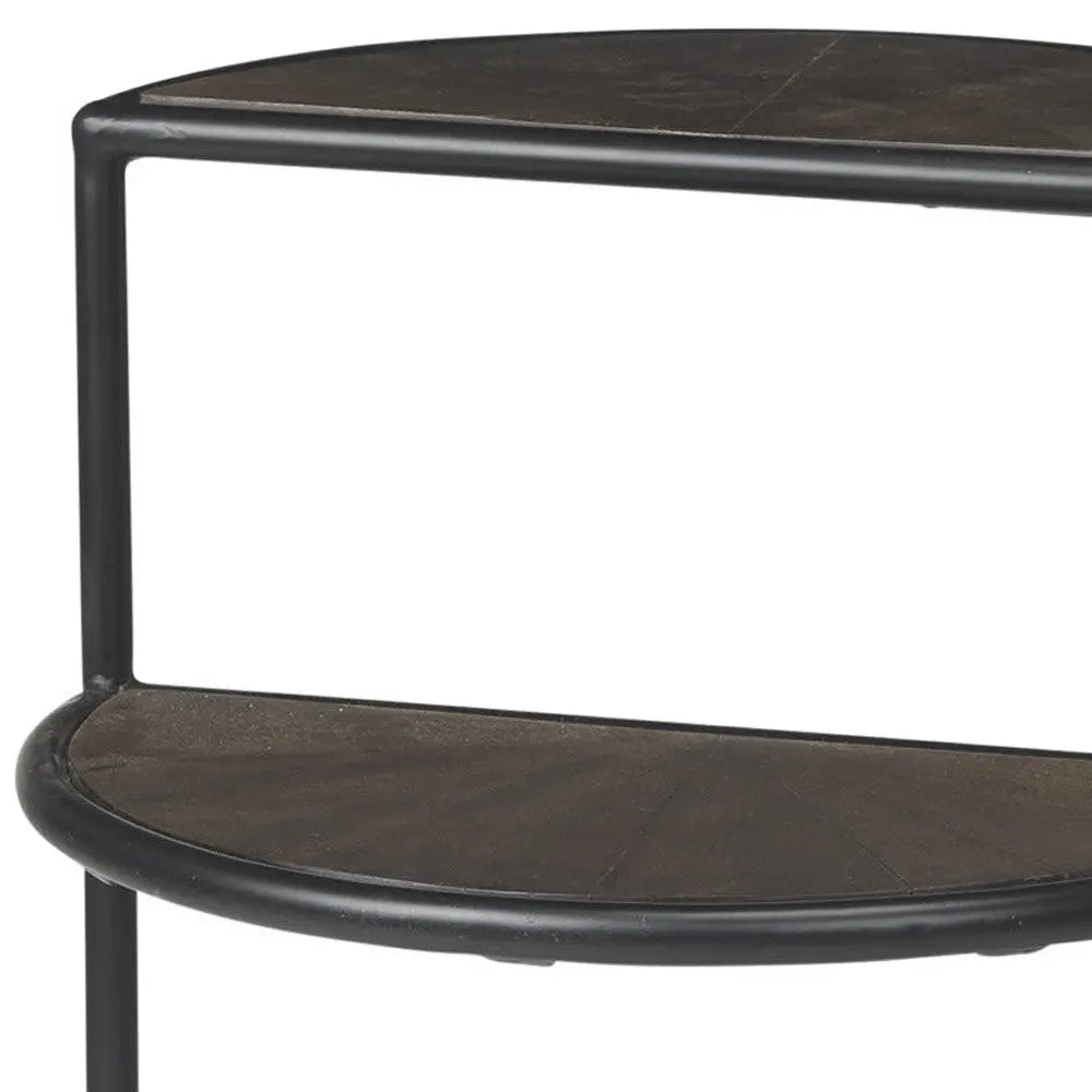 19" Espresso and Black Solid Wood and Metal Tray Table Homeroots Living Room
