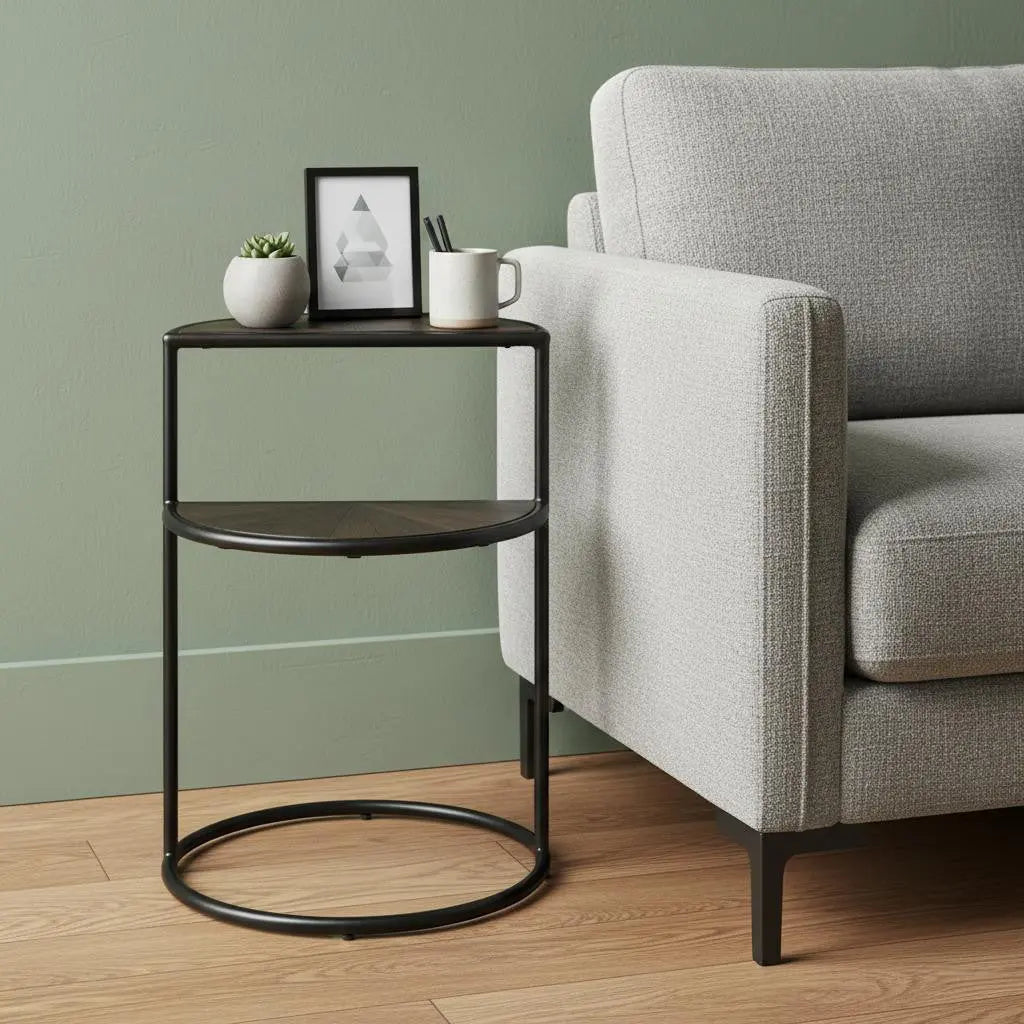19" Espresso and Black Solid Wood and Metal Tray Table Homeroots Living Room