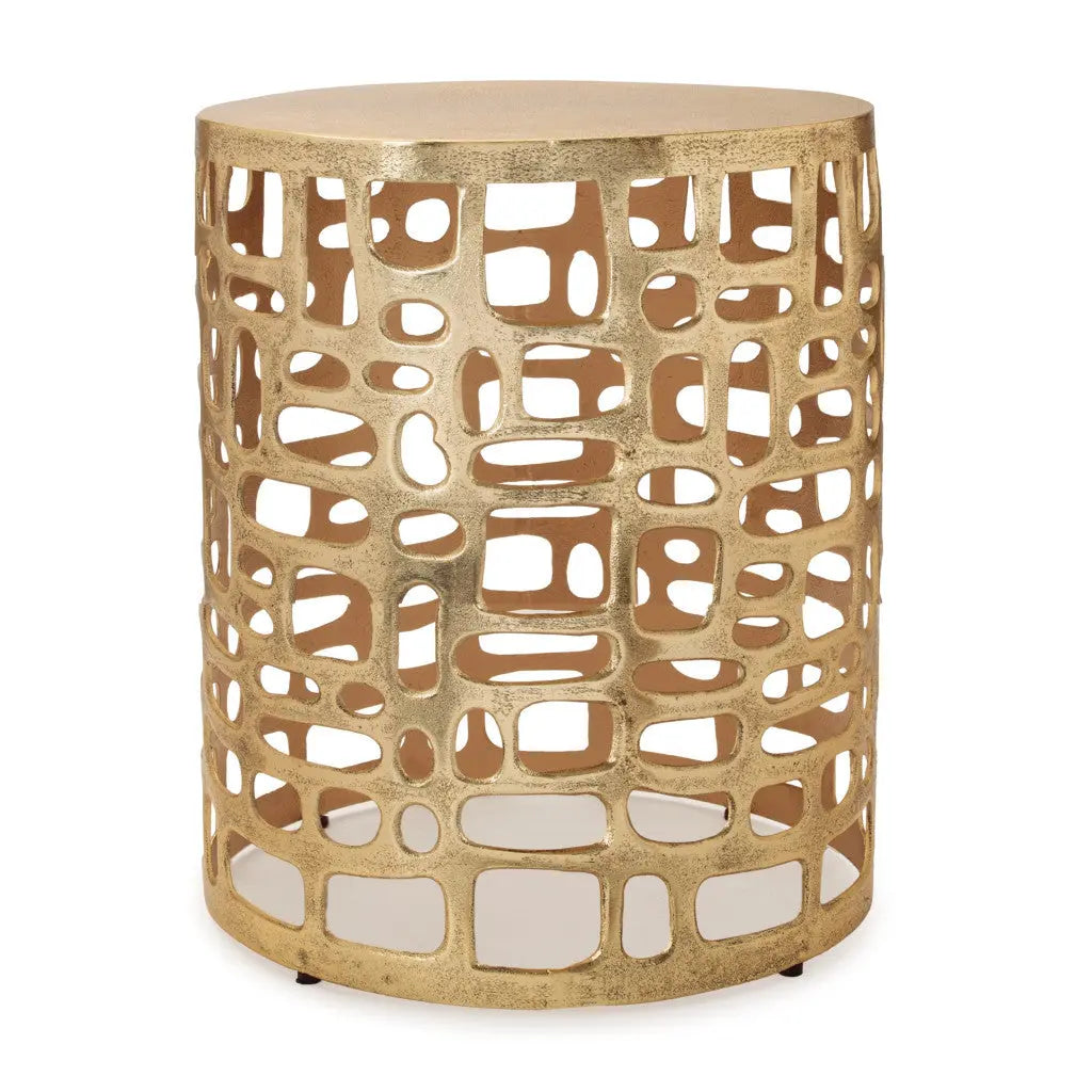 19" Gold Modern Abstract Cut Out Round Drum End Table Homeroots Living Room